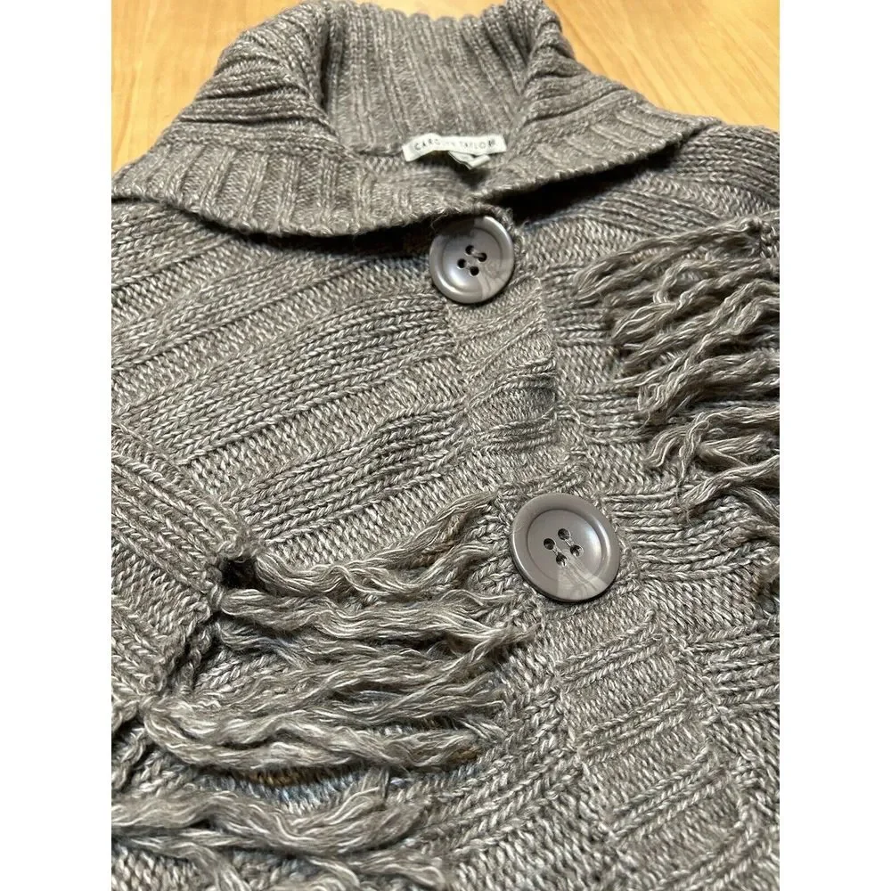 Carolyn‎ Taylor Fringed Wrap Knit Sweater Shawl/Cape Brown OSF